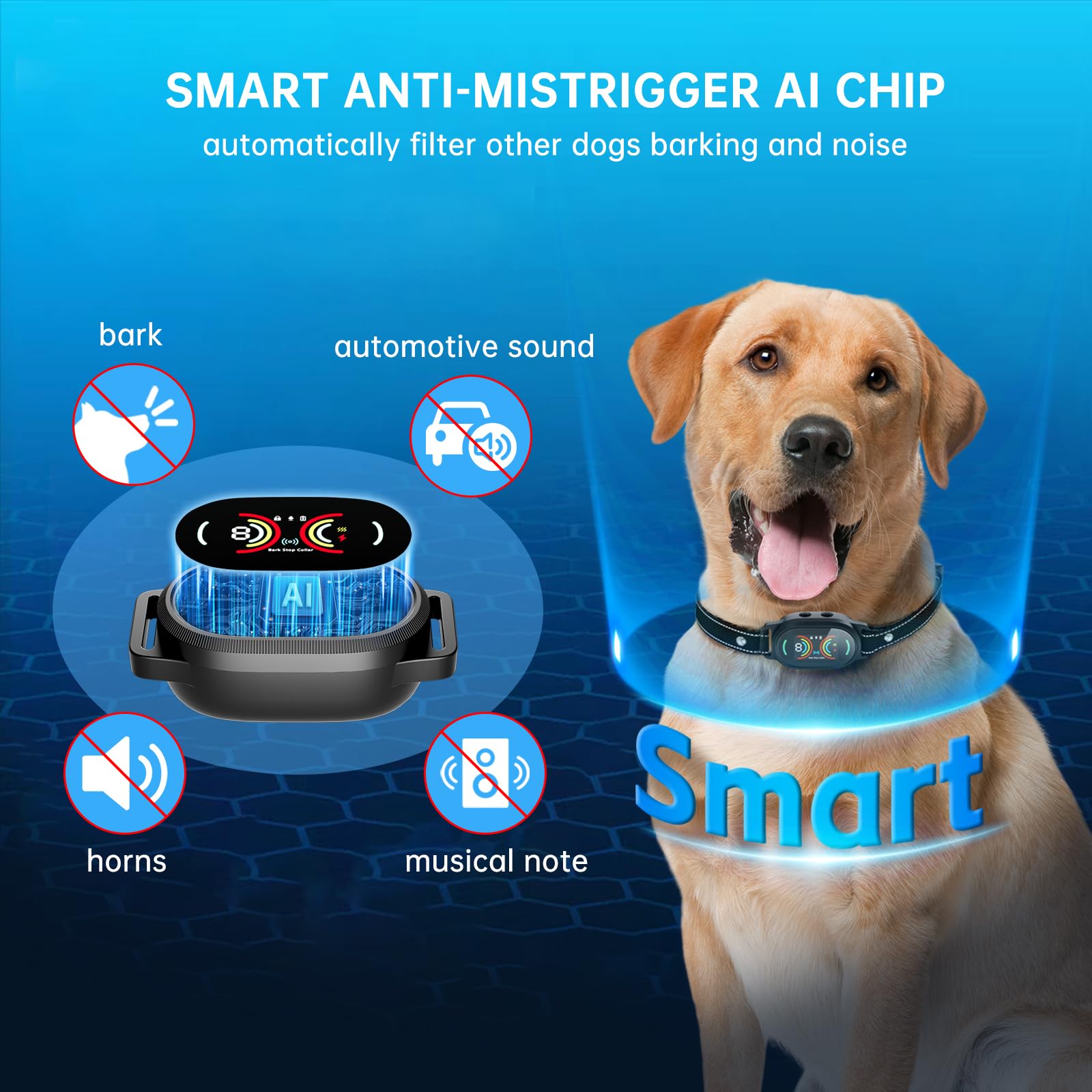 Smoothway Dog Bark Collar, Auto Bark Collar With Adjustable Sensitivity & 4 Modes, Ip67 Waterproof Rechargeable Anti Barking Col